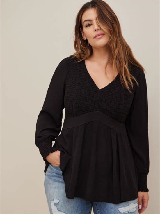 torrid Tops - NWT Torrid Black Crinkle Gauze Smocked Babydoll Top 4X 26